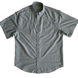 Reel Legends Fishing Shirt Gray Checkered Ultra Repel Short Sleeve SZ L
